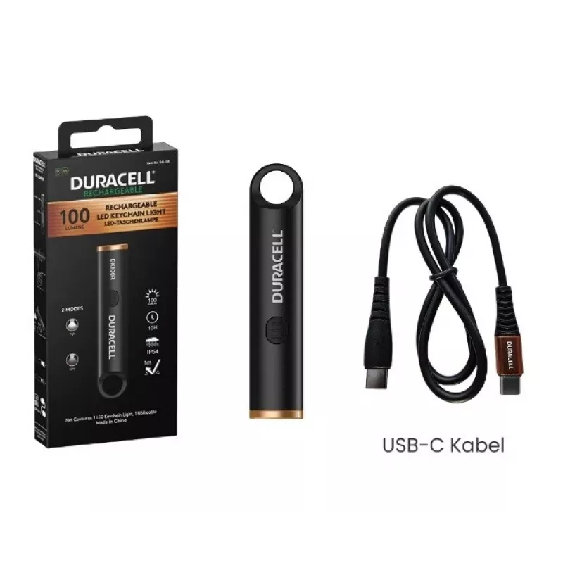 Duracell DK100R portachiavi luminoso 100 lumen ricaricabile nero