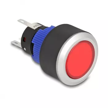 Delock pulsante da incasso 22 mm, piatto, LED rosso, connessioni a saldare, 1 NO, 230 V AC/DC