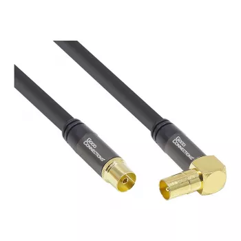 Good Connections cavo antenna SAT SmartFLEX, IEC/Coax connettore maschio angolare su femmina, placcato oro, quadrupla schermatura, 120 dB, nero, 1,5 m (GC-M2072)