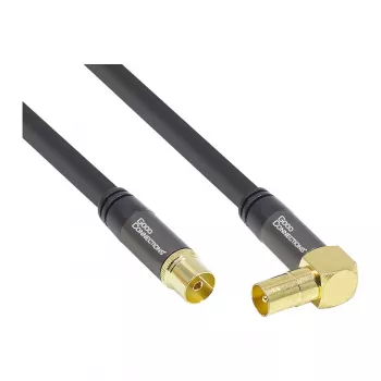 Good Connections cavo antenna SAT SmartFLEX, IEC/Coax connettore maschio angolare su femmina, placcato oro, quadrupla schermatura, 120 dB, nero, 2 m