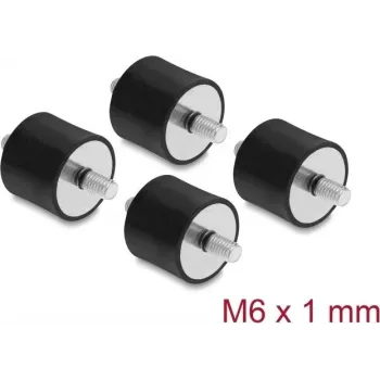 Delock antivibrante M6 x 1 mm D 25 x H 20 mm con 2 x filettatura esterna 4 pezzi nero (60815)