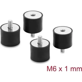 Delock antivibrante M6 x 1 mm D 25 x H 20 mm con filettatura interna ed esterna 4 pezzi nero