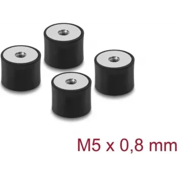Delock antivibrante M5 x 0,8 mm D 20 x H 15 mm con 2 x filettatura interna 4 pezzi nero