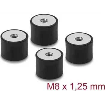Delock antivibrante M8 x 1,25 mm D 40 x H 30 mm con 2 x filettatura interna 4 pezzi nero