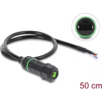 Delock cavo panel-mount RJ45 femmina su estremità aperte Cat.6 con filettatura M16,8 x 1,5 mm e case 50 cm nero (87181)