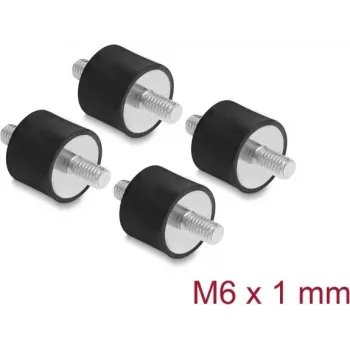 Delock ammortizzatore di vibrazioni M6 x 1 mm D 20 x H 15 mm con 2 x filettatura esterna 4 pezzi nero (60814)