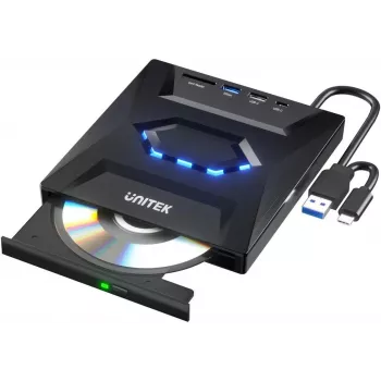 Unitek masterizzatore DVD/CD esterno, hub USB 5Gbps, lettore schede SD T1037A01