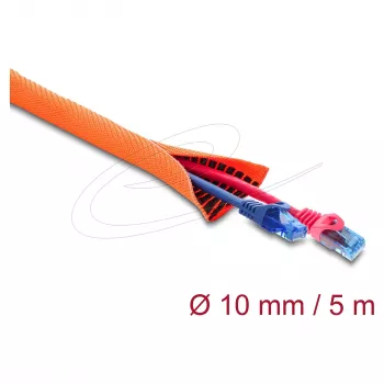 Delock Guaina di protezione per cavi con indicatore di usura nero, autochiudente, doppio strato, 5 m x 10 mm, arancione
