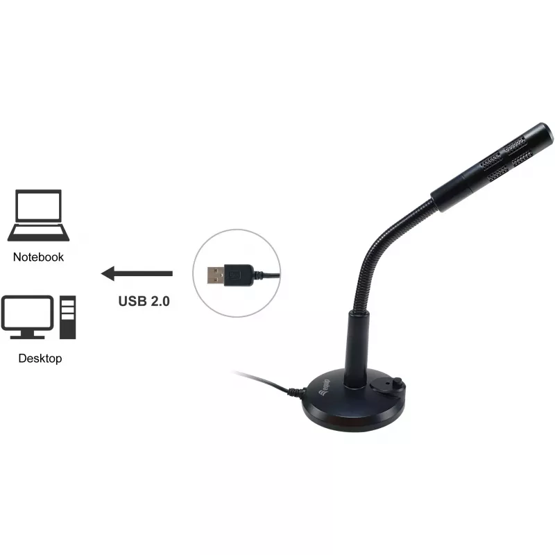 Equip microfono da tavolo con angolo regolabile, connessione USB, nero