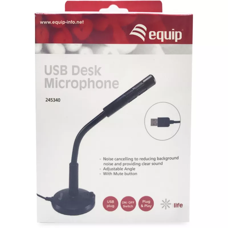 Equip microfono da tavolo con angolo regolabile, connessione USB, nero