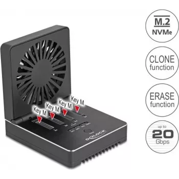 Delock docking station USB 20 Gbps M.2 per 4 SSD M.2 NVMe PCIe con funzione di clonazione e cancellazione