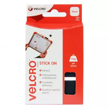 VELCRO Quadrati adesivi gancio e asola 25mm x 25mm, autoadesivi, nero, 24 set (48 pezzi)