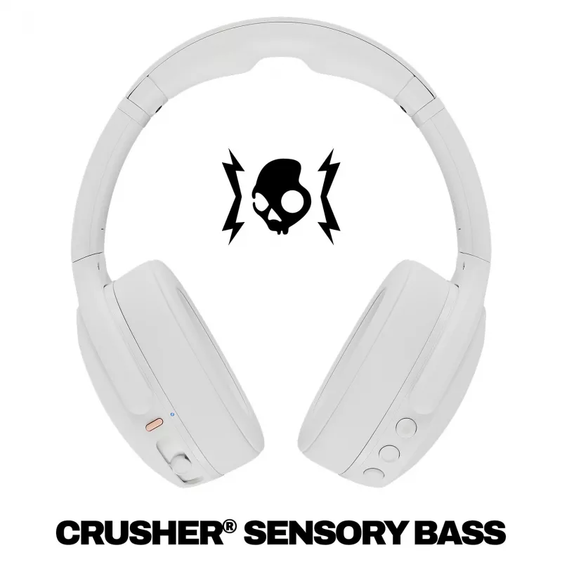 Skullcandy Crusher Evo Cuffie over-ear wireless con Sensory Bass, Bluetooth 5.0, batteria 40 ore, bianco