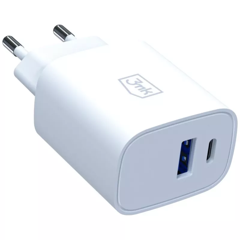 3MK FlowPower 30W USB-A USB-C PD 3.0 QC 4+ Caricabatterie da Parete Bianco