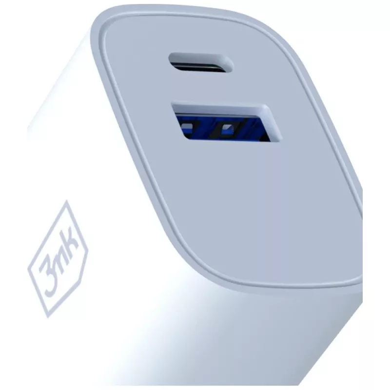 3MK FlowPower 30W USB-A USB-C PD 3.0 QC 4+ Caricabatterie da Parete Bianco