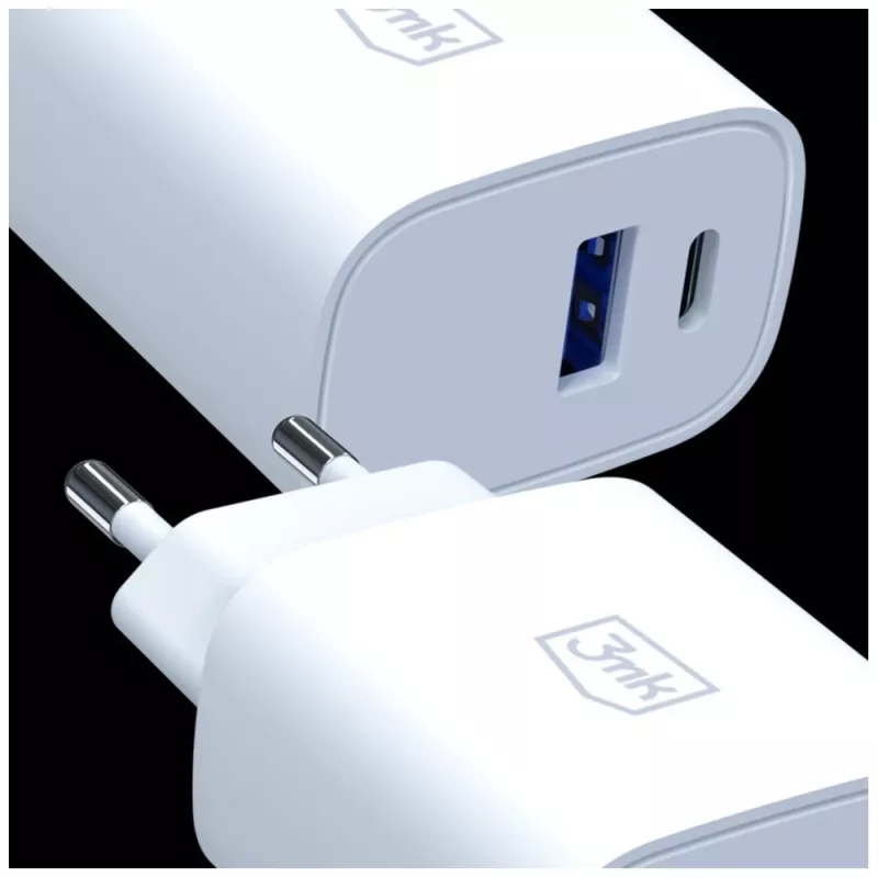 3MK FlowPower 30W USB-A USB-C PD 3.0 QC 4+ Caricabatterie da Parete Bianco