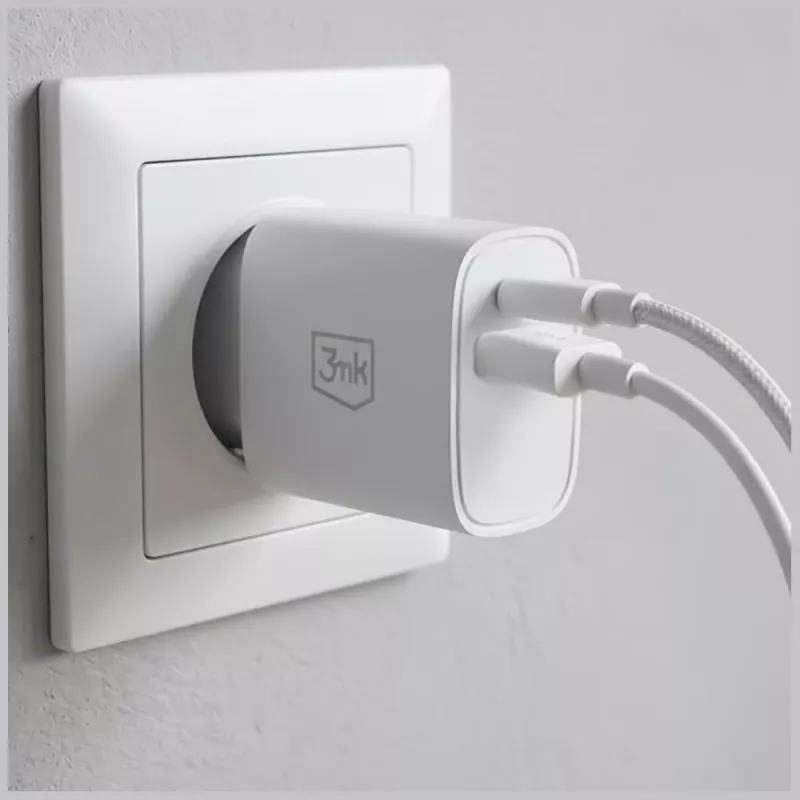 3MK FlowPower 30W USB-A USB-C PD 3.0 QC 4+ Caricabatterie da Parete Bianco