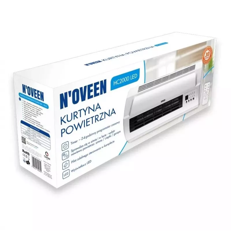 N'OVEEN HC2000 Termoventilatore a barriera d'aria LED 2000W bianco