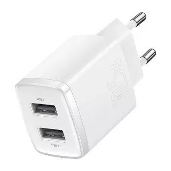 Baseus Caricabatterie universale compatto bianco AC da interno 10,5W 2 porte USB-A