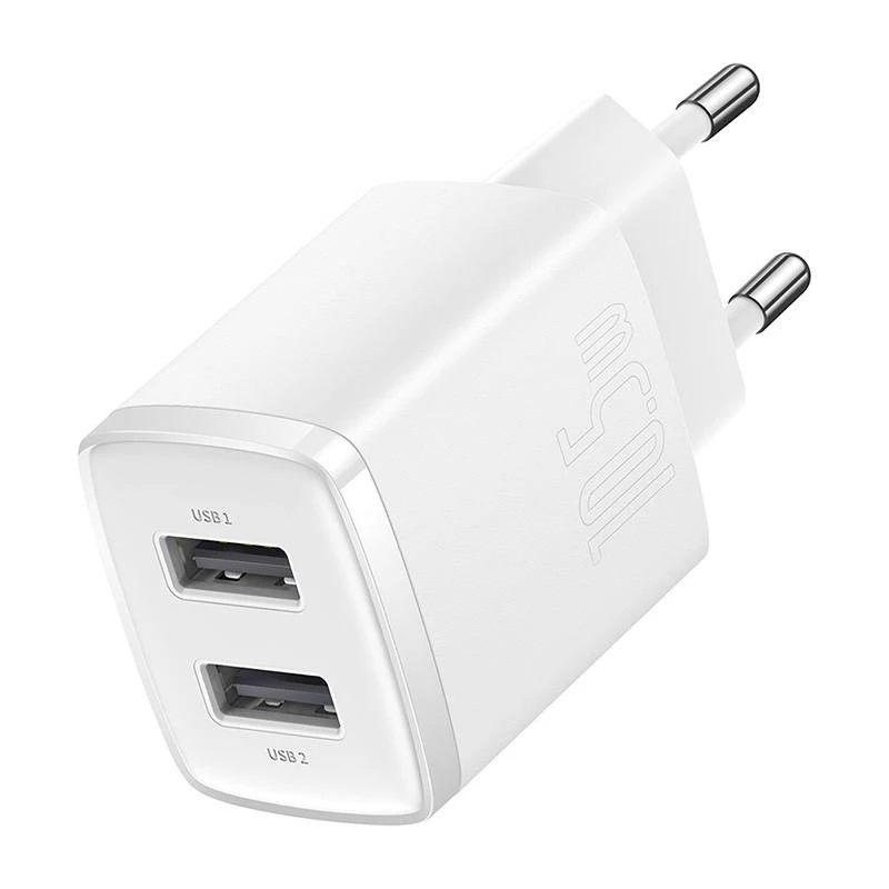 Baseus Caricabatterie universale compatto bianco AC da interno 10,5W 2 porte USB-A