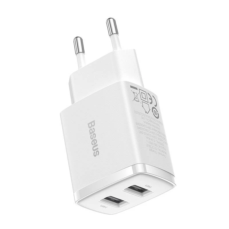 Baseus Caricabatterie universale compatto bianco AC da interno 10,5W 2 porte USB-A