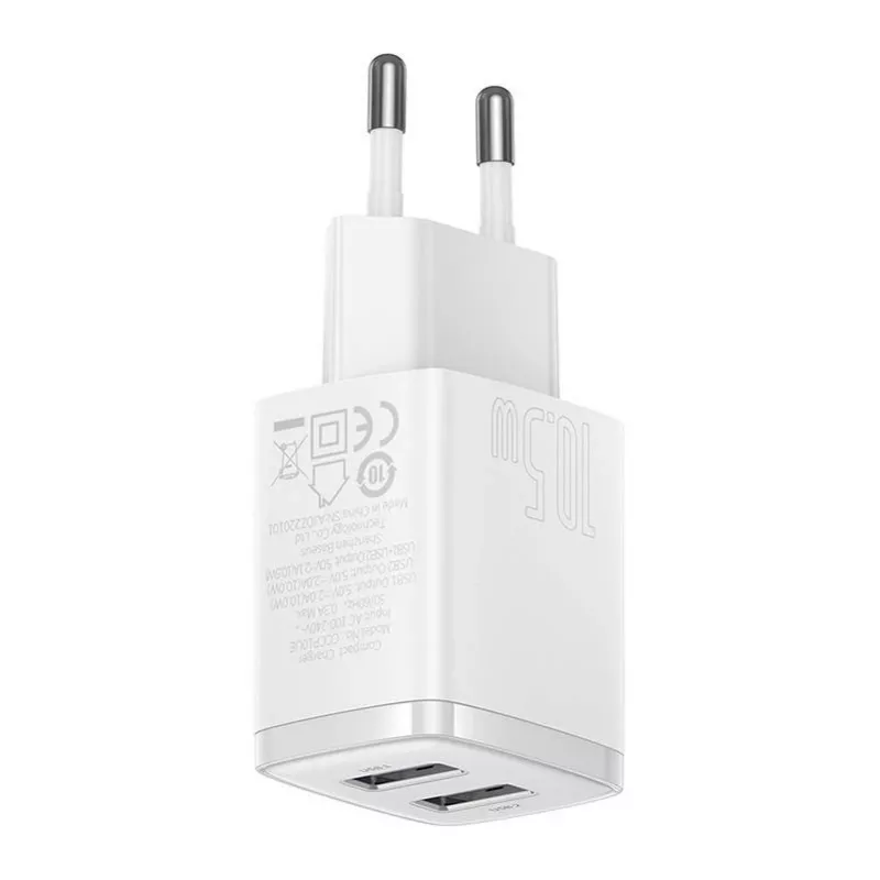 Baseus Caricabatterie universale compatto bianco AC da interno 10,5W 2 porte USB-A