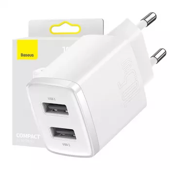 Baseus Caricabatterie universale compatto bianco AC da interno 10,5W 2 porte USB-A