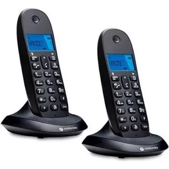 Motorola C1002CB+ telefono cordless DECT con 2 portatili, nero, display retroilluminato, vivavoce, rubrica 50 voci