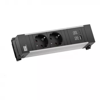 Bachmann Power Frame modulo presa da tavolo 2x Schuko USB-A USB-C 22W 0,2m GST18 argento