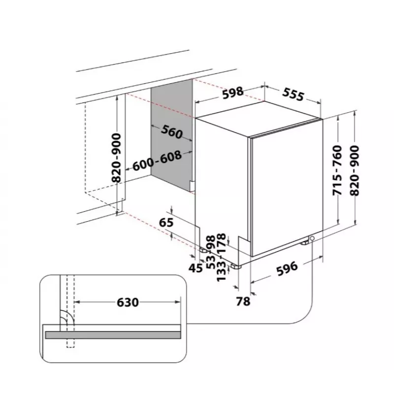 Whirlpool W7IHT40T lavastoviglie da incasso, 15 coperti, 8 programmi, 6th Sense, terzo cestello, apertura automatica della porta