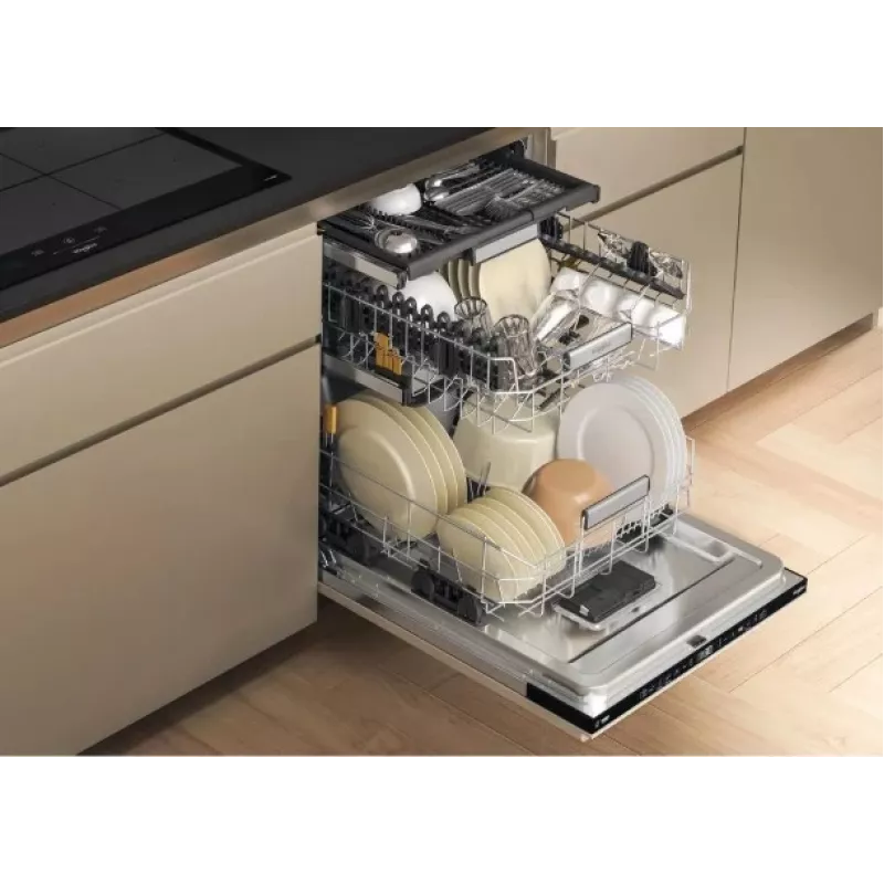 Whirlpool W7IHT40T lavastoviglie da incasso, 15 coperti, 8 programmi, 6th Sense, terzo cestello, apertura automatica della porta