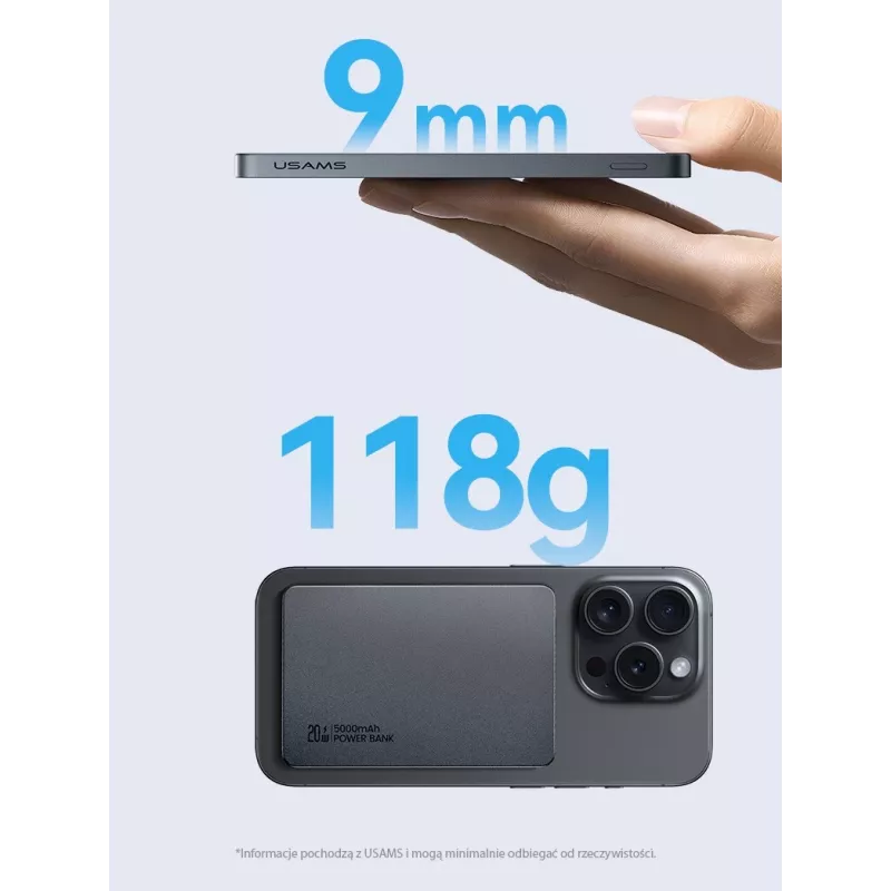 USAMS Power Bank 5000mAh 20W PD MagSafe wireless grigio