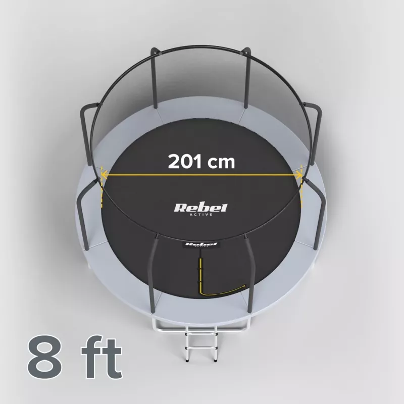 REBEL Active trampolino PRO 8ft/244cm con rete di sicurezza e scaletta