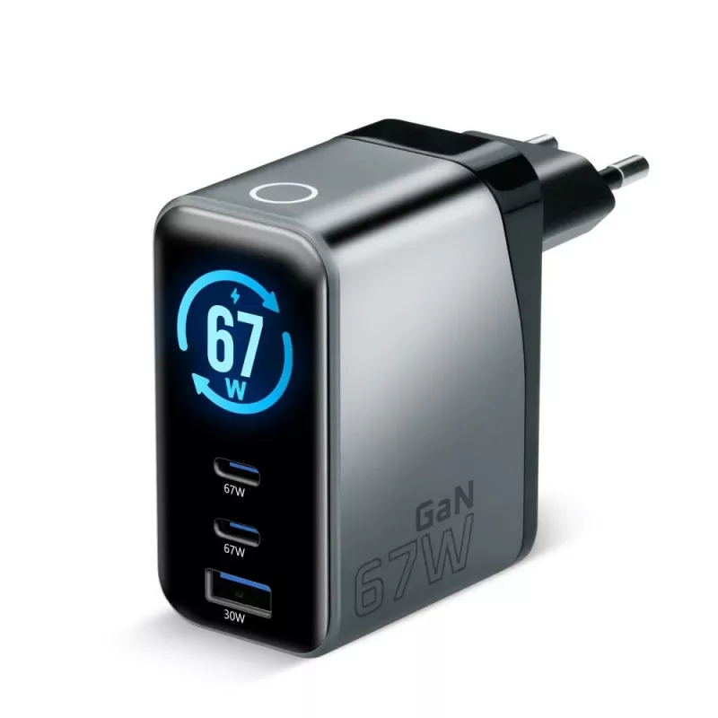 EVERACTIVE SC-670Q caricabatterie GaN 67W USB-C con 2x USB-C e 1x USB-A, Quick Charge 4+, PD 3.0, nero