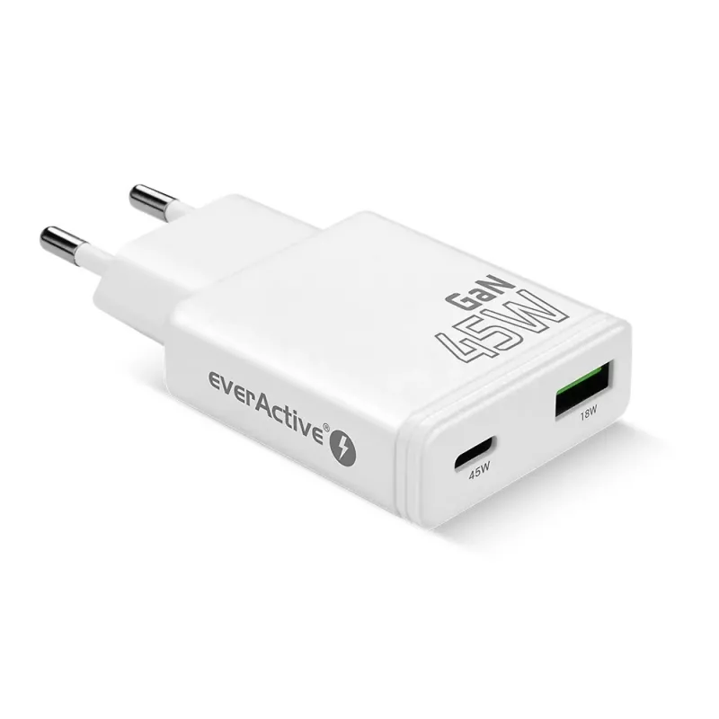 EVERACTIVE caricabatterie da parete GaN QC3.0 45W USB-C SC-460Q bianco