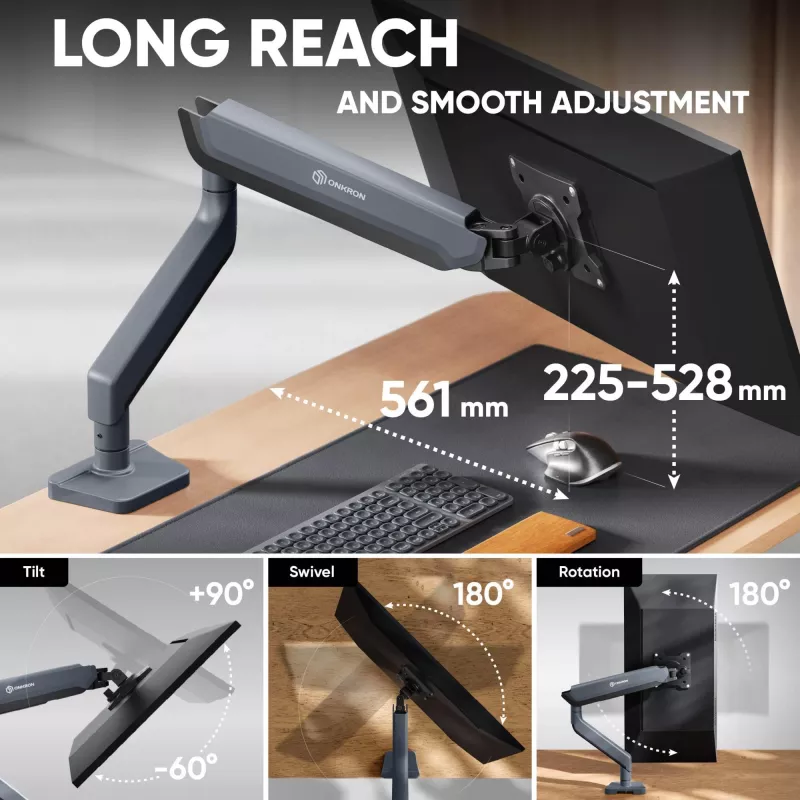 ONKRON G95-G Supporto da tavolo per monitor 17-45 pollici, grafite