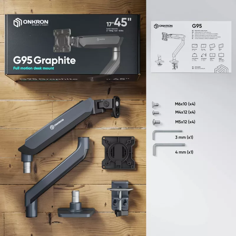 ONKRON G95-G Supporto da tavolo per monitor 17-45 pollici, grafite