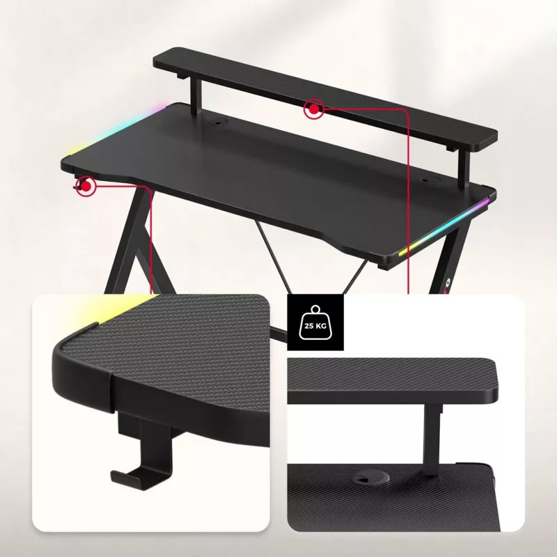 HUZARO Hero 1.9 Scrivania gaming RGB nera