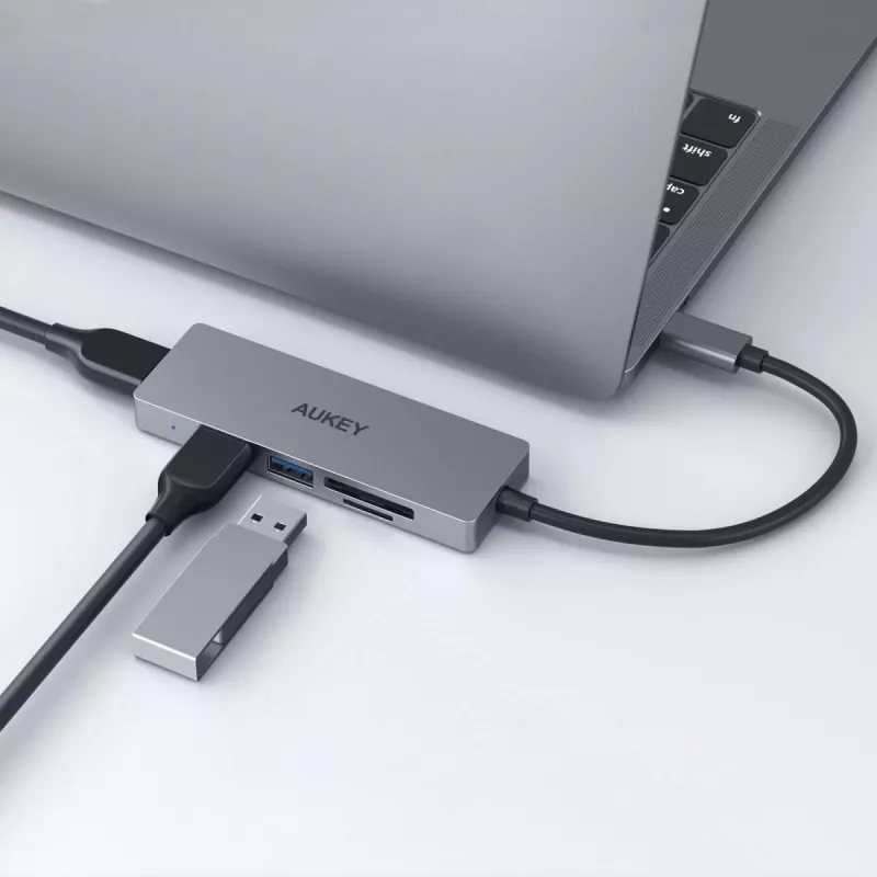 AUKEY CB-C63 Hub USB-C Ultra Slim 4-in-1 alluminio grigio siderale
