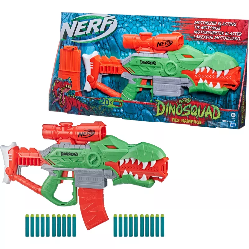 HASBRO Nerf DinoSquad Rex-Rampage blaster a dardi motorizzato - verde/arancione