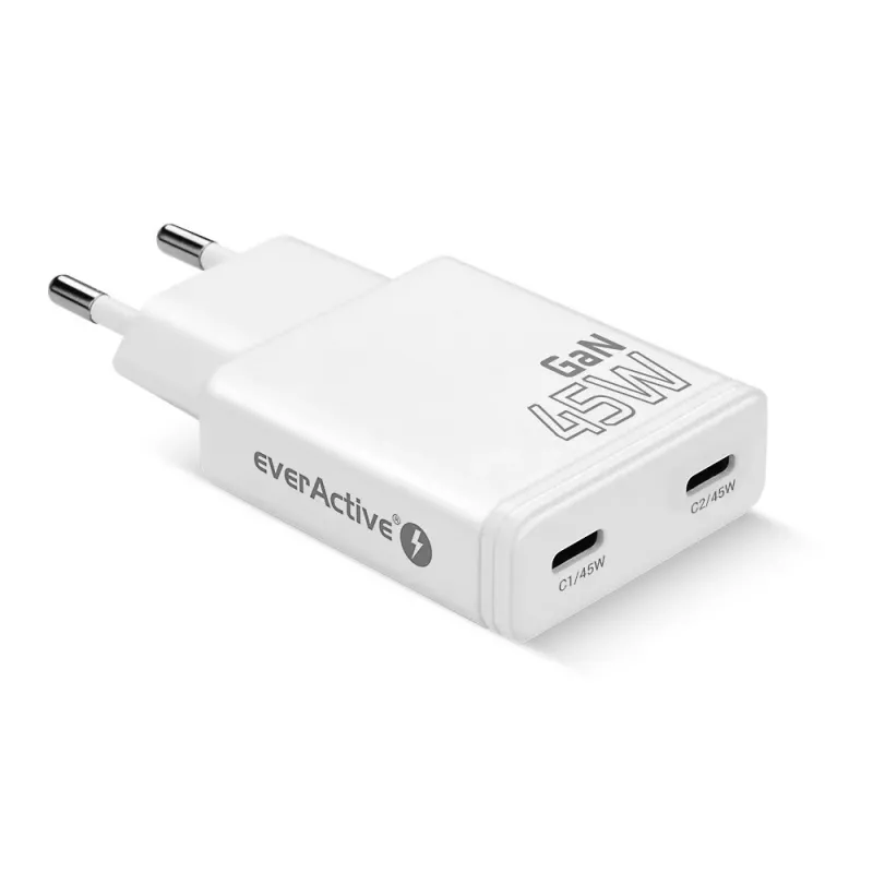 EVERACTIVE caricabatterie GaN 45W USB-C QC3.0 SC-465Q bianco