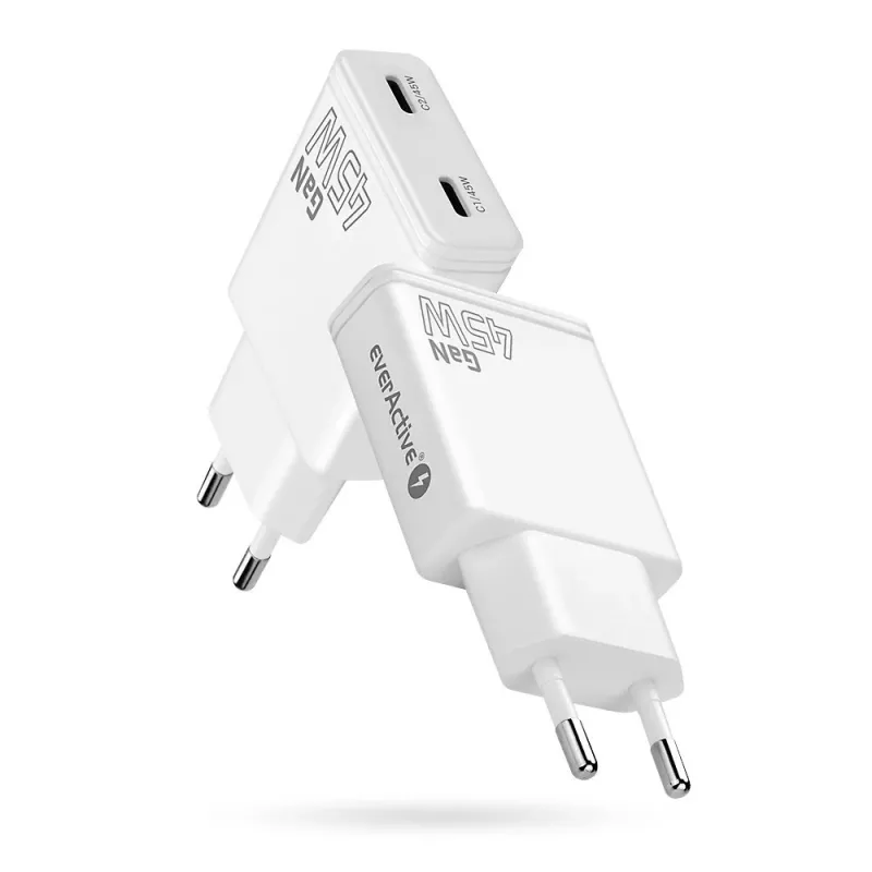 EVERACTIVE caricabatterie GaN 45W USB-C QC3.0 SC-465Q bianco