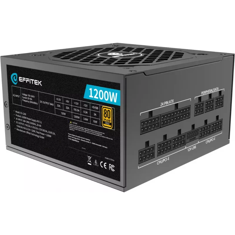 EFFITEK alimentatore 1200W Gold ATX 3.1 PCIe 5.1 completamente modulare