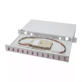 EFB Elektronik cassetta di giunzione LC OS2 9/125µm estraibile 24 pigtail 12 accoppiatori 1U
