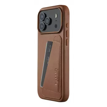 Mujjo Custodia in pelle con portafoglio per iPhone 17 Pro Max, compatibile MagSafe, Tan