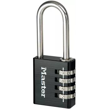 Master Lock 7640EURDBLK lucchetto a combinazione 40mm larghezza archetto, archetto in acciaio temprato, 4 cifre reimpostabile, argento/grigio