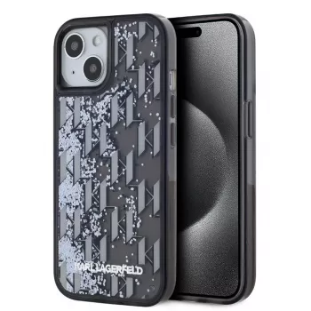 KARL LAGERFELD Liquid Glitter Monogram Gradient custodia per iPhone 15, nero