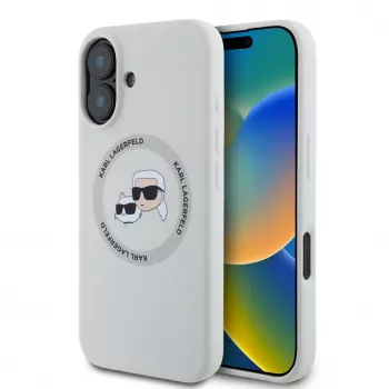 Karl Lagerfeld custodia MagSafe in silicone DoubleHeads And Circle per Apple iPhone 16 - beige