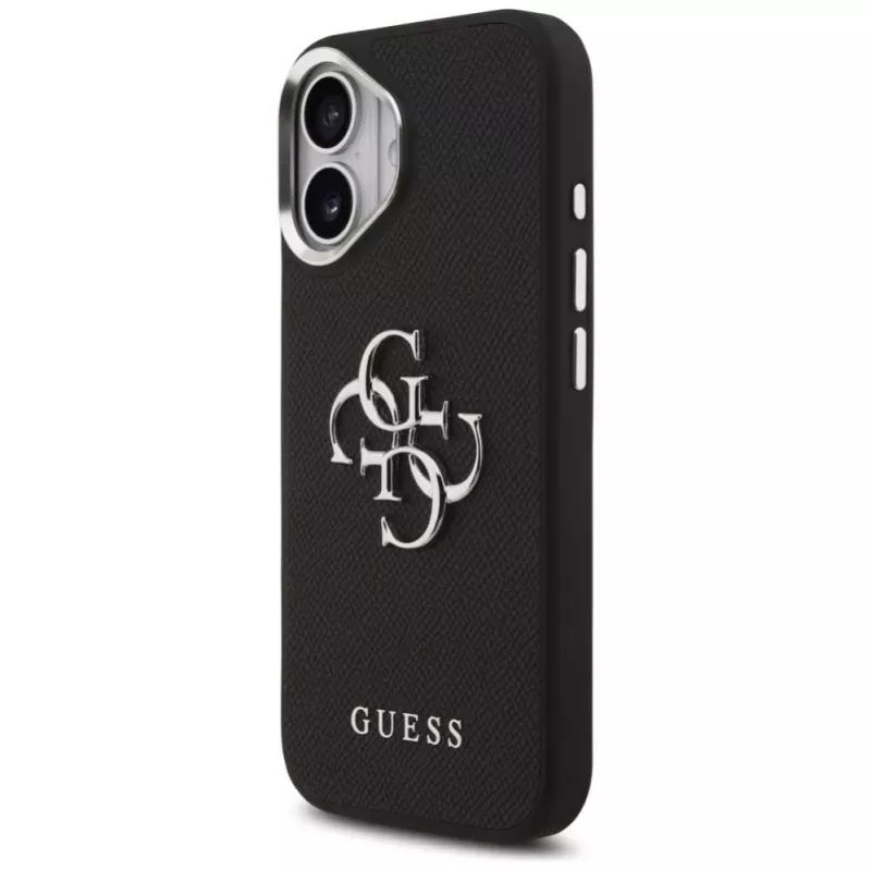 Guess Grained Big 4G Classic Logo Cover per iPhone 17, nero