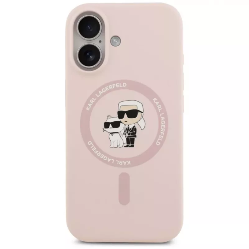 Custodia in silicone KARL LAGERFELD Karl&Choupette Ring MagSafe per iPhone 17 rosa